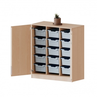 ErgoTray Schrank, 3reihig, 3 OH, zweitürig, n, mit 15 hohen Boxen, B/H/T 104,5x118x50cm 